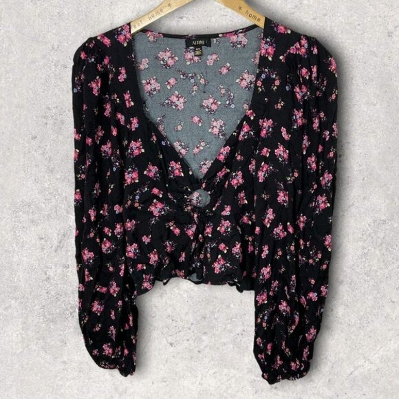 NEW AFRM Hart Floral Print Peplum Cutout Top Bohemian Nordstrom Bell Sleeve Boho - Picture 3 of 14
